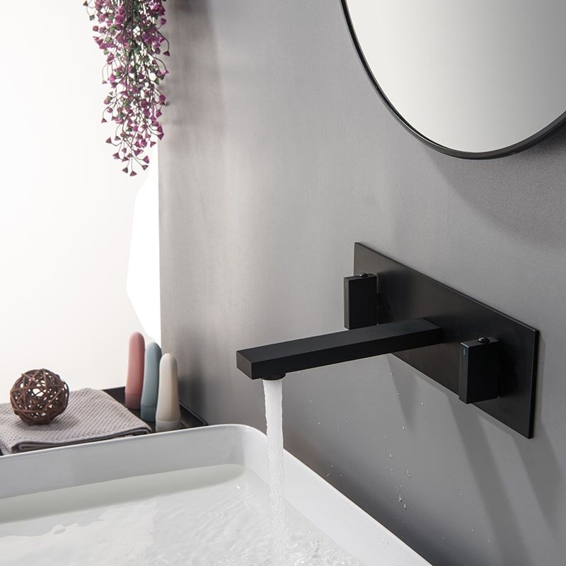 Factory Directly Brass 2 Lever Handles Square Wall Mounted Bathroom Sink Basin Faucet brass 2 lever handles square wall mounted Waterfall bathroom sink basin faucet 7 Factory Directly Brass 2 Lever Handles Square Wall Mounted Bathroom Sink Basin Faucet - Imej 8