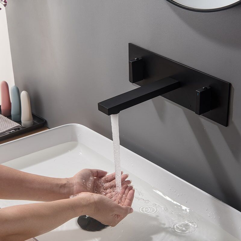 Factory Directly Brass 2 Lever Handles Square Wall Mounted Bathroom Sink Basin Faucet brass 2 lever handles square wall mounted Waterfall bathroom sink basin faucet 8 Factory Directly Brass 2 Lever Handles Square Wall Mounted Bathroom Sink Basin Faucet - Imej 2