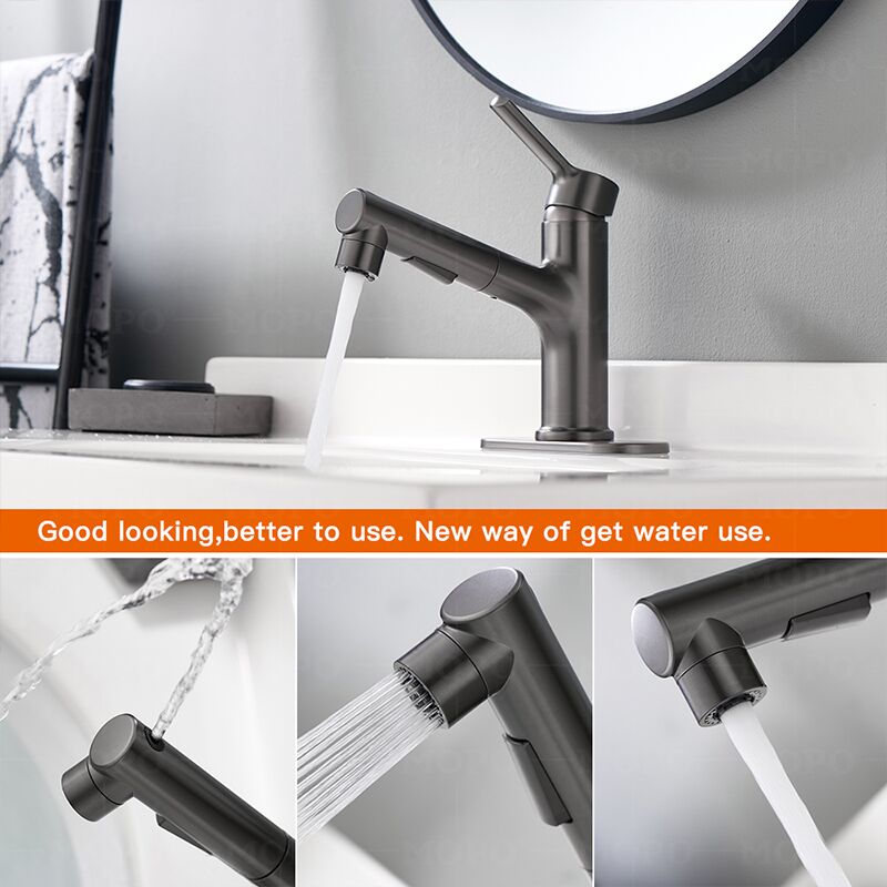 MOPO Wholesale Bathroom Faucet with Pull-Out Spray, with Draw Out Nozzle, Three Water Flow Patterns, Brass Bathroom Sink Faucet, Modern Bathroom Faucet hot cold water tap Factory Wholesale CUPC Pull Out Bathroom Basin Faucet Water Mixer