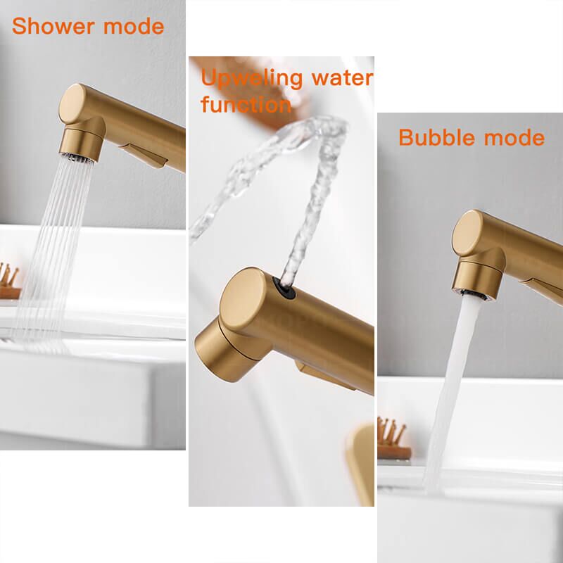 Factory Direct Sales 3 Models Bathroom Pull-Out Faucet With Swivel Spout, Single Handle Modern Bathroom Faucet With Pull-Down Spray lavatory sink faucet The brushed nickel single handle bathroom faucet with standard connectors, you can easily connect our hoses with your stop valves.