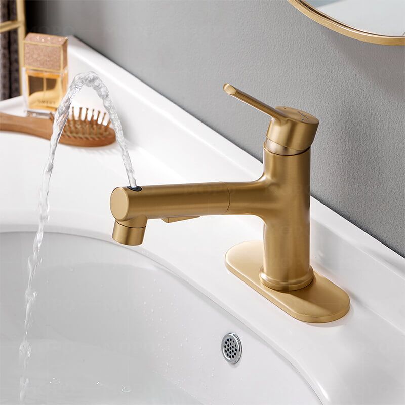 Factory Direct Sales 3 Models Bathroom Pull-Out Faucet With Swivel Spout, Single Handle Modern Bathroom Faucet With Pull-Down Spray luxury golden basin faucet Single lever design for effortless flow control and temperature control.