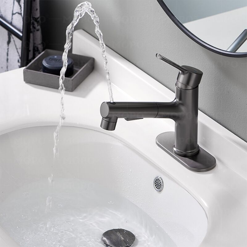 MOPO Wholesale Bathroom Faucet with Pull-Out Spray, with Draw Out Nozzle, Three Water Flow Patterns, Brass Bathroom Sink Faucet, Modern Bathroom Faucet mixer tap basin faucet New model 3 mode pull out basin faucet rotatable small gold bathroom faucet