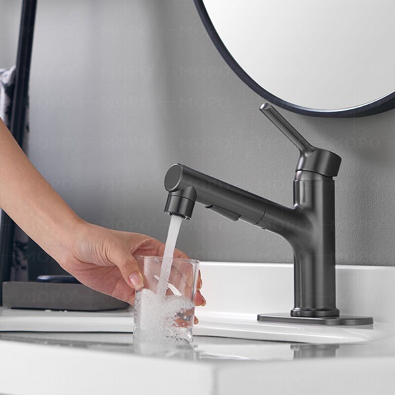 MOPO Grifo de baño al por mayor con rociador extraíble, con boquilla extraíble, tres patrones de flujo de agua, grifo de lavabo de baño de latón, grifo de baño moderno Sanitary faucet New brass chrome bathroom extention pull down water tap pull out wash basin faucet