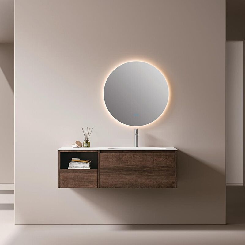 Modern Marble Vanity Set Walnut-Colored Bath Wall Mount for Bathroom Vanity